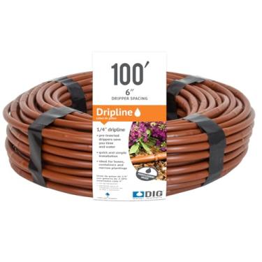 Imagem de DIG Linha de gotejamento MICROLINE™ de ¼" de 100' - Espaçamento de emissor aprimorado de 15 cm, resistente a UV, perfeito para diversos layouts de jardim (marrom) SHB106