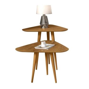 Imagem de Kit Sala 2 Mesas Lateral e Apoio 3 Pontas Estilo Retro Pés Palito cor Freijó - Comprar Moveis em Casa