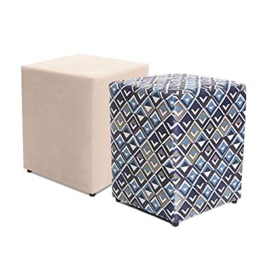 Imagem de Kit 2 Puffs Quadrados Decorativo 35x35x45cm Bege + Estampado BF Colchões