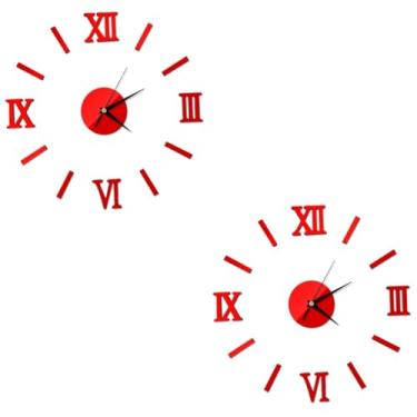 Imagem de STOBAZA 2 Unidades Relógio De Parede 3d Relógio De Parede Sem Moldura Relógio De Parede Romano Espelho Vermelho Acrílico