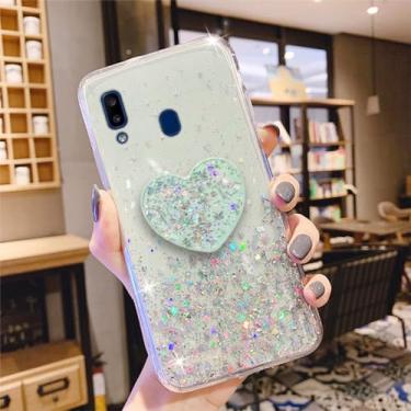 Imagem de Glitter Heart Love Phone Holder Case para Samsung Galaxy S23 S22 S21 Ultra 5G S20 FE S10 Lite S9 S8 Plus Capa de silicone, verde, para S23 Ultra