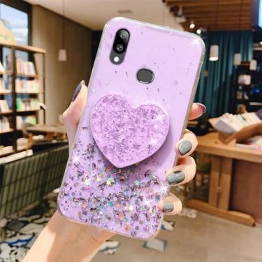 Imagem de Capa de suporte de telefone com glitter coração amor para Samsung Galaxy S23 S22 S21 Ultra 5G S20 FE S10 Lite S9 S8 Plus Capa de silicone, roxa, para S20 Plus