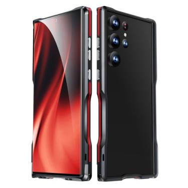 Imagem de YEXIONGYAN Capa para Samsung Galaxy S24 Ultra/S23 Ultra, capa com moldura de metal de liga de alumínio fina sem encosto à prova de choque, vermelha, S23 Ultra