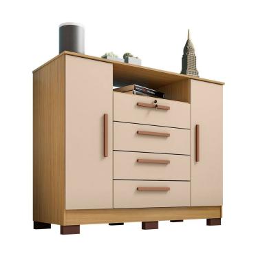 Imagem de Cômoda Rack para Quarto 2 Portas e 4 Gavetas Lolla Carvalho/Off White - Pallazio