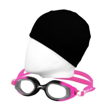 Imagem de Kit Natação Speedo Óculos Smart Antiembaçante Proteção UV + Touca Tecido Confortável Adulto (Óculos Rosa + Touca Preta)
