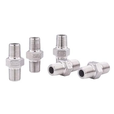 Imagem de DERPIPE Mamilo hexagonal macho de 1/8" NPT – Encaixe de tubulação rosqueado de aço inoxidável 304 para kit de preparação, aplicação de tubulação doméstica (pacote com 5)