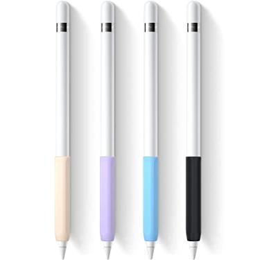 Imagem de YINVA Suporte de aderência de 4 peças, compatível com Apple Pencil 1ª geração, capa ergonômica de silicone premium, acessórios compatíveis com iPad Pencil 1 Gen (rosa, roxo, azul, preto)