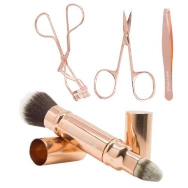Imagem de Kit Make Cuidados Faciais C/ Pincel Tesoura Pinça E Curvador - MARCO B