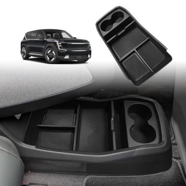 Imagem de BestEvMod Para EV9 Bandeja organizadora de console central inferior caixa de armazenamento de acessórios internos material ABS com acabamento de PVC compatível com acessórios Kia EV9 2024 (suporte de