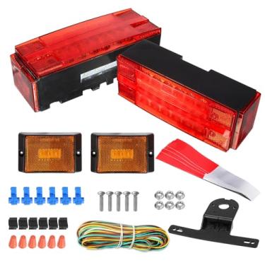 Imagem de Kit de luz traseira submersível de LED Partsam, luzes retangulares de LED para reboques Halo que brilham com fiação de 7,5 m combinada luz traseira de placa de licença para reboque de barco marítimo 12 V
