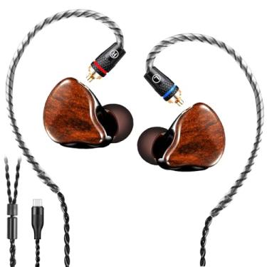 Imagem de DCMEKA Fone de ouvido intra-auricular Dynamic Banlance 2DD HiFi em monitores de ouvido, fones de ouvido com fio, fones de ouvido IEM para jogos (madeira tipo C sem microfone)