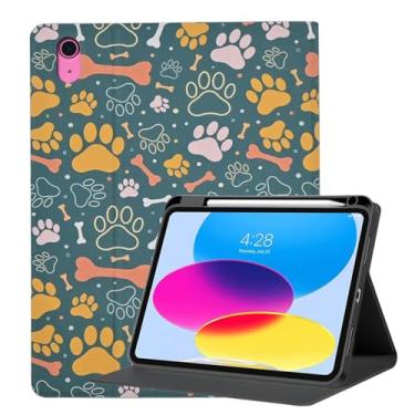 Imagem de TPACC Capa para iPad 10ª geração 27.7 cm 2022, capa fofa Kawaii Slim PU Couro Poliuretano TPU suporte multi-ângulo com suporte automático despertar/hibernar, impressão de pata de cachorro