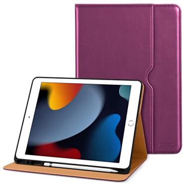 Imagem de DTTO Capa para iPad 9ª/8ª/7ª geração de 10,2 polegadas 2021/2020/2019, capa fólio de couro premium com suporte para Apple Pencil - despertar/hibernar automático e vários ângulos de visualização, roxo