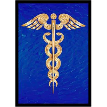 Imagem de Quadro Decorativo Medicina Bastão De Esculápio Asclépio Dourado Com Mo