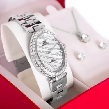 Imagem de Kit Relógio Feminino Champion Ana Hickmann Analógico Prata AH28311Q Cristais