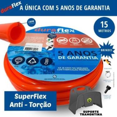 Imagem de Mangueira DuraFlex Laranja 15m + Suporte Fixo Tramontina
