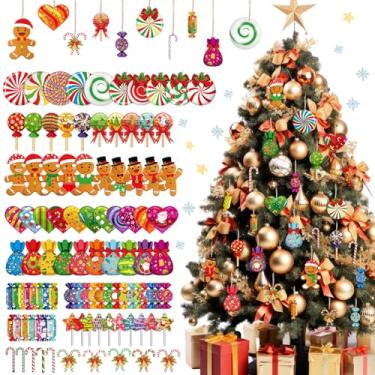 Imagem de Soaoo Conjunto de 100 peças de enfeites para pendurar doces de hortelã-pimenta de Natal de madeira conjunto de enfeites de árvore de natal pirulito de gengibre doces decorações de bengala com corda
