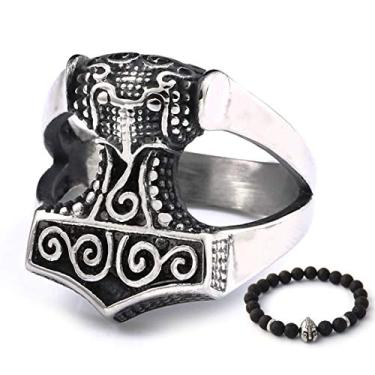 Imagem de BaviPower Thors Martelo Mjolnir Viking Anel para Homens 316L Aço Inoxidável Nórdico Escandinavo Vikings Joia