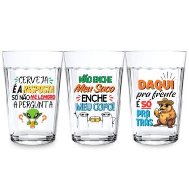 Imagem de Kit 3 Copos Americanos Vidro 190ml Personalizados Frases Engraçadas Meme Estampa Cerveja Chop Café Resistente Presente Criativo