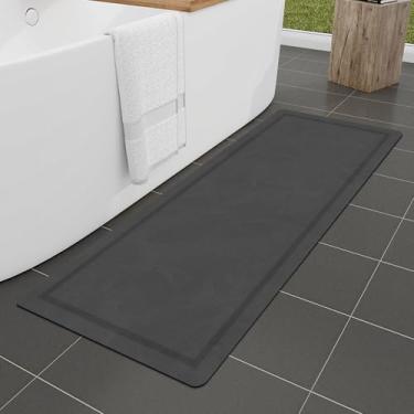 Imagem de chakme Tapete de banheiro grande 149 x 24, tapete mágico ultrafino tapete de banheiro antiderrapante tapetes de banho absorventes de secagem rápida para piso de banheiro, (cinza escuro, 150 x 61 cm)