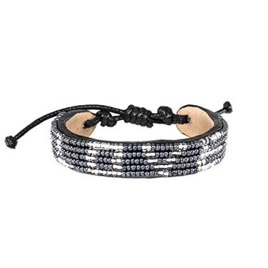 Imagem de Ubuntu Life Pulseira LOVE de couro com contas – Pulseira feita à mão de couro genuíno e contas de vidro com fecho deslizante, pulseiras empilháveis para mulheres e homens, 1 Pack, Couro