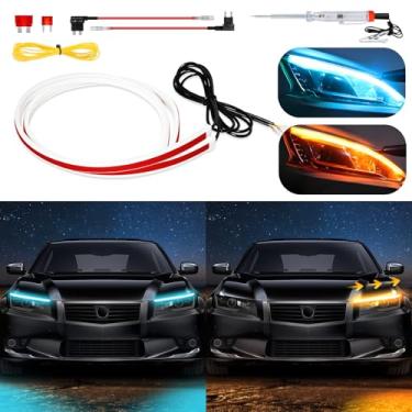 Imagem de DUOFU365 Fita de luzes LED para carro, DRL, luzes diurnas à prova d'água, flexível, 30,5 cm, dupla cor, sequencial, interruptor sequencial, faixa de LED, azul gelo, âmbar/amarelo