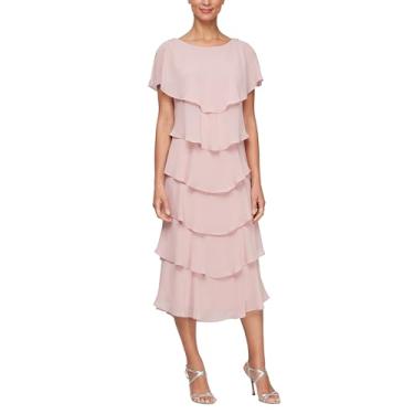 Imagem de S.L. Fashions Vestido feminino Georgette gola canoa em camadas comprimento midi casamento convidada com detalhe de ombro frisado, Colher rosa desbotada, 40