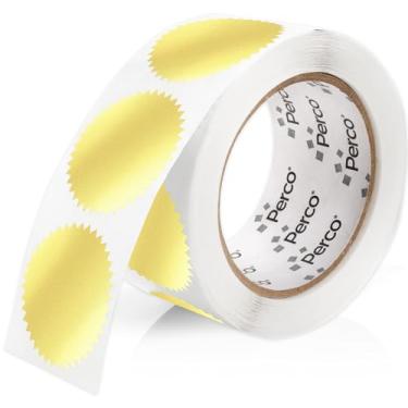 Imagem de Perco Etiquetas adesivas de borda serrilhada dourada metálica de 5 cm com adesivo permanente - 500 etiquetas por rolo - Selos elegantes e elegantes para envelopes, certificados, prêmios, embalagens e