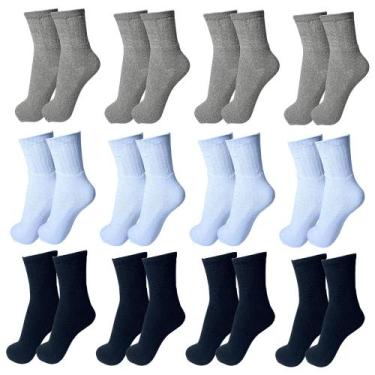 Imagem de Meias 12 Pares Sport Academia Cano Alto Algodão Masculinas, Sortidas