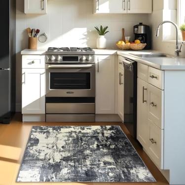 Imagem de 1 Tapete Cozinha Belga Grande Passadeira Es Mo 100 x 140 Vr (D7Mod Cinza Azul Bege Preto Marfim Geométrico Organico Abstrato)