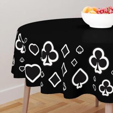 Imagem de Toalha de Mesa Redonda para jogos carta 4 lugares 1,40 x 1,40 Tecido Poliester Estampa Carta de Baralho Naipes Preto jogos