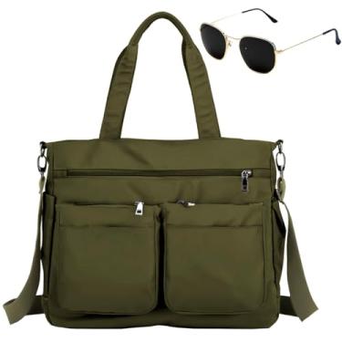 Imagem de Kit Bolsa Feminina Grande Transversal + Óculos De Sol Hexagonal Preto (Verde Militar)