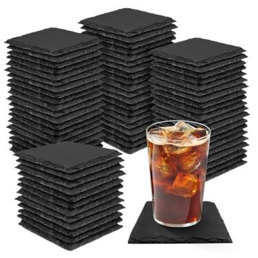 Imagem de Pacote com 68 porta-copos de ardósia, tamanho 10 x 10 cm, conjunto de porta-copos de pedra, quadrado, perfeito para uso em sua casa, escritório, cozinha, bar, Natal ou qualquer lugar.