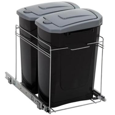 Imagem de Lixeira Deslizante Embutir Dupla Cozinha 15L cada Preta com Corrediça 