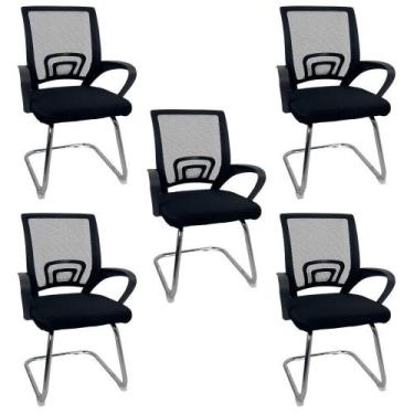 Imagem de Kit 5 Cadeiras De Escritório Begonia Oficial Tela Mesh Fixa Preto - Of