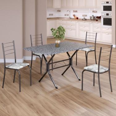 Imagem de Conjunto Sala De Jantar Mesa Retangular 100x60cm Tampo Granito Ocre 4 Cadeiras Rio Paraopeba - Mart Prata