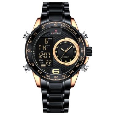Imagem de Relógio De Masculino Em Aço Inoxidavel Luminoso Display Lcd Design Esportivo Preto Rose