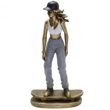Imagem de Escultura Decorativa Skatista Mulher Estatueta Resina 26cm