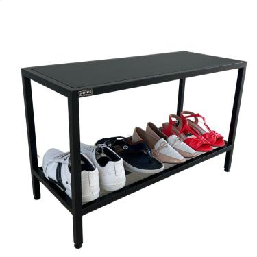 Imagem de Sapateira Estilo Industrial Preta Com Assento Em Mdf Para Hall De Entrada