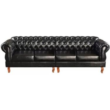 Imagem de Sofá Chesterfield 4 Lugares Duquesa Vintage Retrô Capitonê Couro Preto