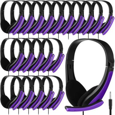 Imagem de Yunsailing Pacote com 20 fones de ouvido para sala de aula com microfone, conjunto de fones de ouvido com fio, para escola, biblioteca, computador, escritório, adultos, plugue universal de 3,5 tomadas