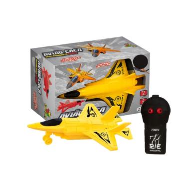 Imagem de Avião de Brinquedo Estilo Caça com Controle Remoto 2 Funções Cor Amarela