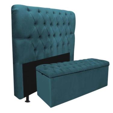 Imagem de Kit Cabeceira + Calçadeira Baú Capitonê Livia 195cm King Size Para Cam
