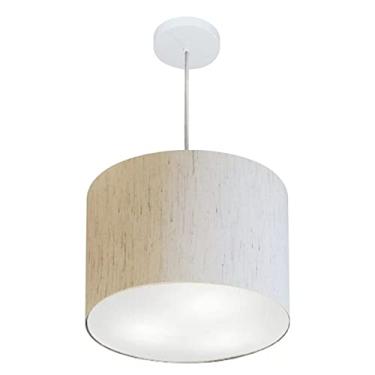 Imagem de Lustre Pendente Cilíndrico Cúpula Tecido 40x30 cm, Vivare Iluminação, Pendente4212 LLA-35, Linho Bege, Médio