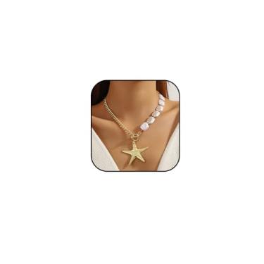Imagem de Atiptu Colar de estrela-do-mar dourado para mulheres, boêmio, estrela-do-mar, colar com pingente de estrelas do mar, joias de surfista de praia, acessórios, Large, Metal, Sem Pedra Preciosa