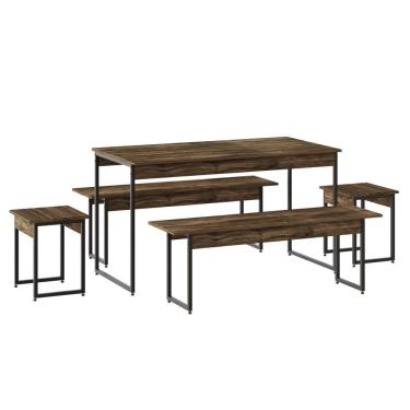 Imagem de Mesa De Jantar Com 2 Bancos E 2 Banquetas Industrial Tub Carvalho Dark / Est.preta