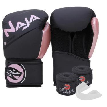 Imagem de Kit luva Boxe Muay Thai Naja Extreme + Bandagem + Protetor Bucal, Pret