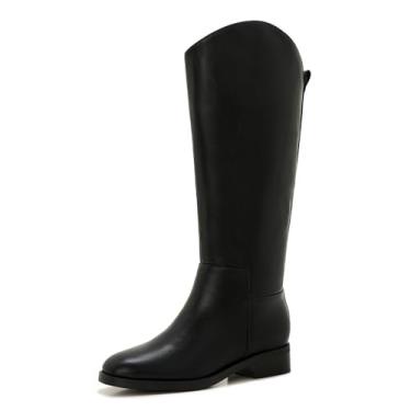 Imagem de ZXHYZLZ Botas femininas de cano alto na altura do joelho – Botas de equitação planas plus size, estilo equestre alto confortável para outono e inverno, Preto, 8 Wide