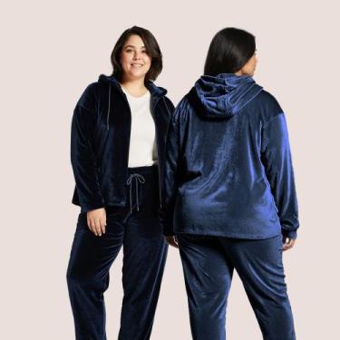 Imagem de Conjunto Feminino Liso Moletom Plush Plus Size Toque Macio - Blue Rose