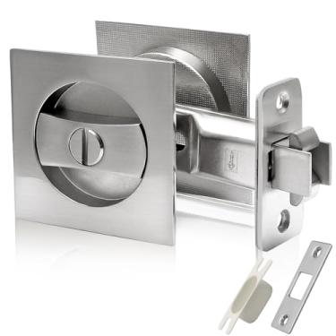 Imagem de Kyuionty Fechadura de porta de bolso, fechadura de porta quadrada de níquel escovado, fechaduras duplas deslizantes de privacidade para banheiro e quarto